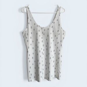 Maurices White Cotton Tank Top with Navy Anchors Size Large